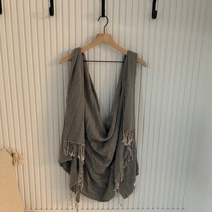Gray Fringe Drape Vest